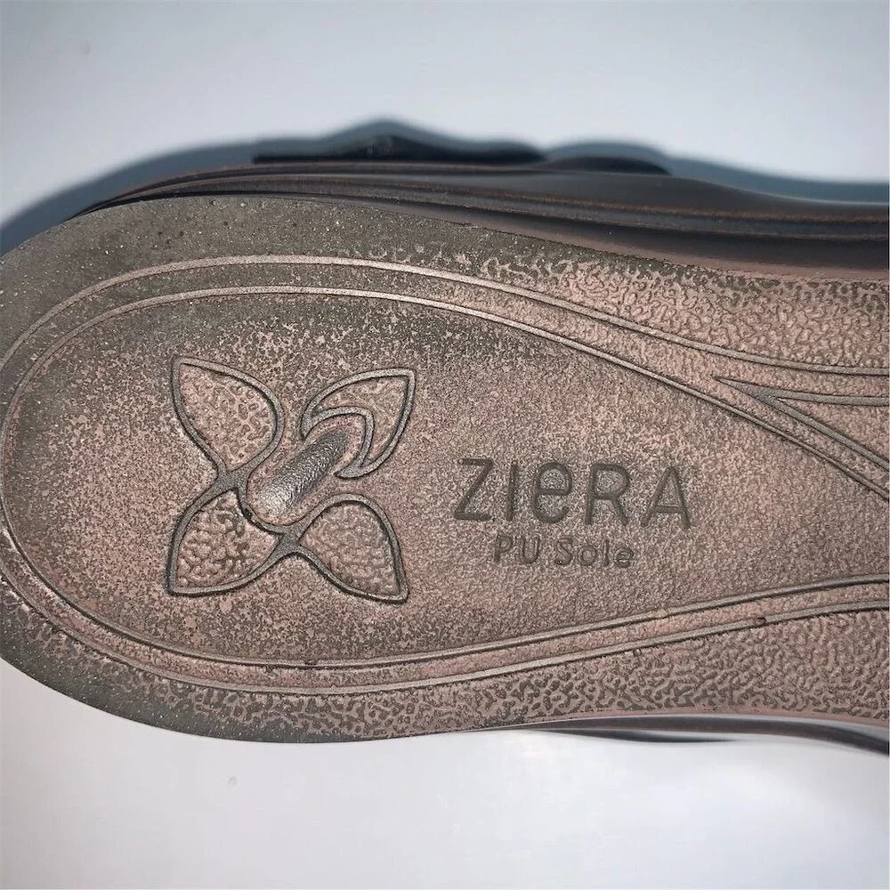Ziera Sol Black Leather Floral Rosette Wedge Sandals‎ Mens 40 M